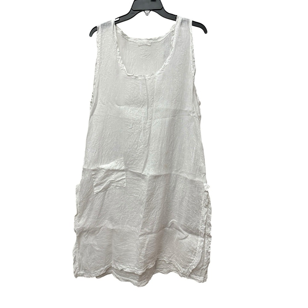 CP Shades Tunic Shirt Dress Women's Large 100% Linen Pockets White #KL10-8